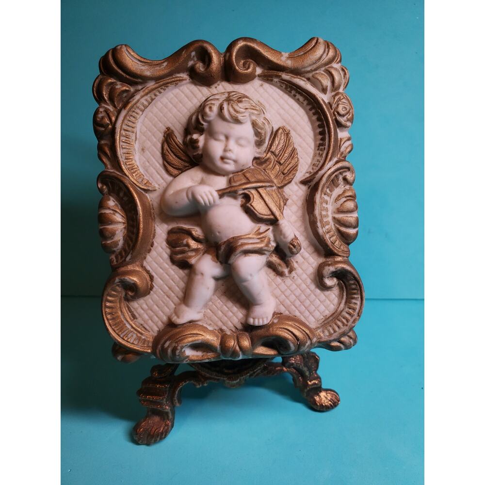 Cherub Ceramic Plaque on Metal Easel - 6" H